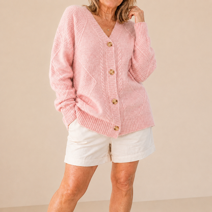 Bellamyra | Soft Cable Knit Button Cardigan