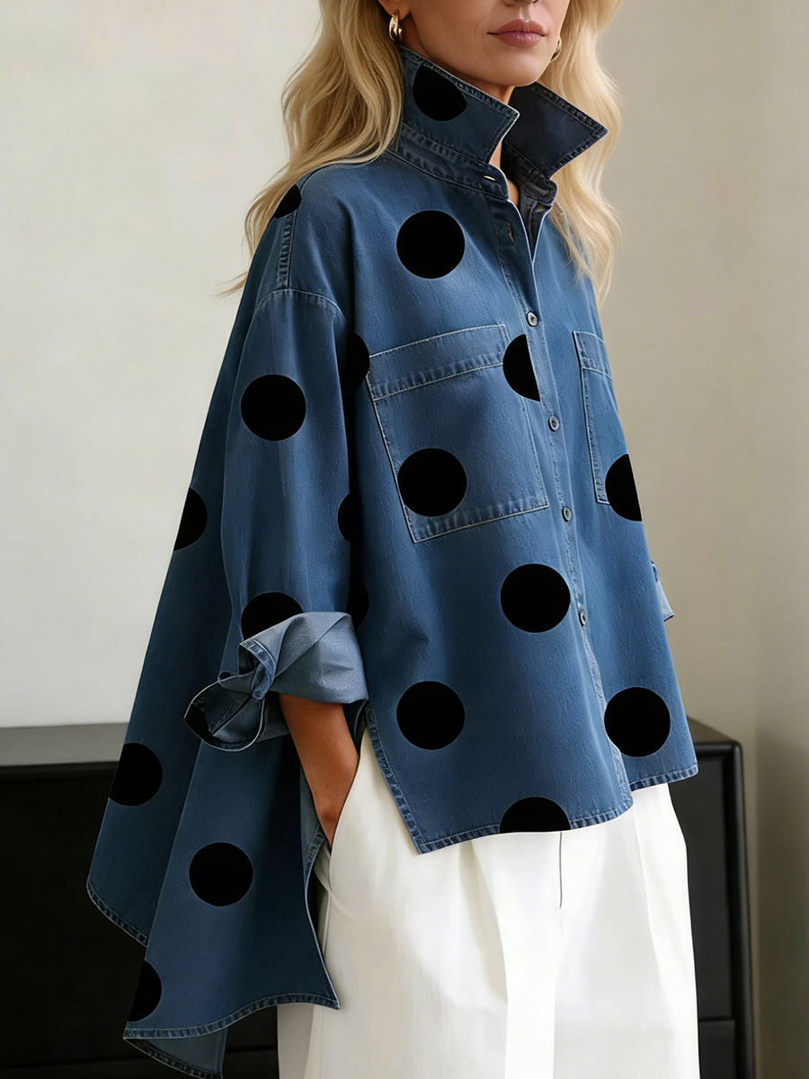 Maribel | Relaxed Collared Polka Dot Blouse