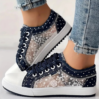 Lila | Floral Mesh Lace Up Sneakers
