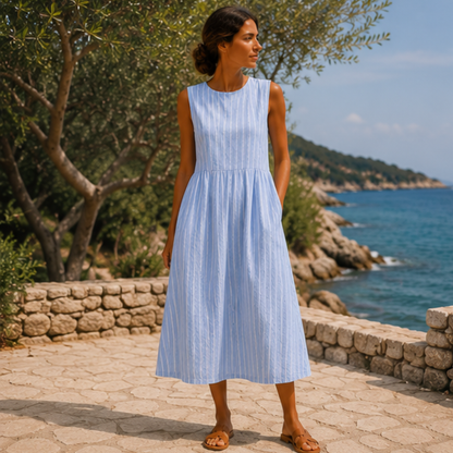 Isolde | Sleeveless Stripe Midi Dress