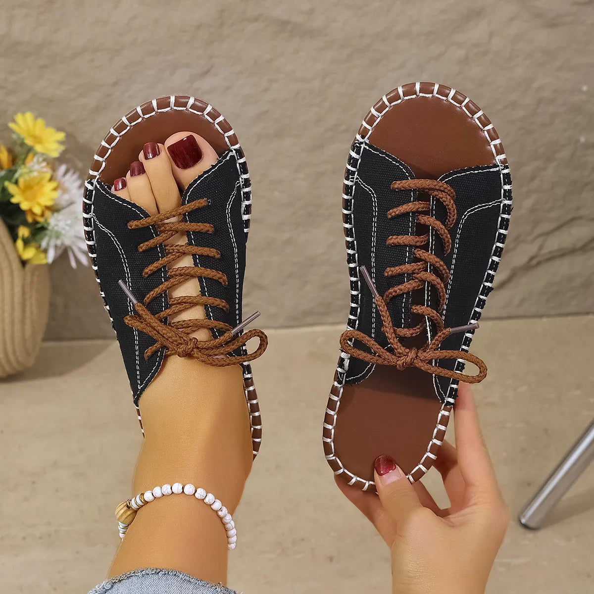 Damarie | Lace Up Canvas Comfort Sandals
