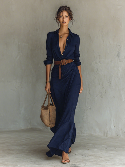 Zelphine | Elegant Draped Shirt Maxi Dress