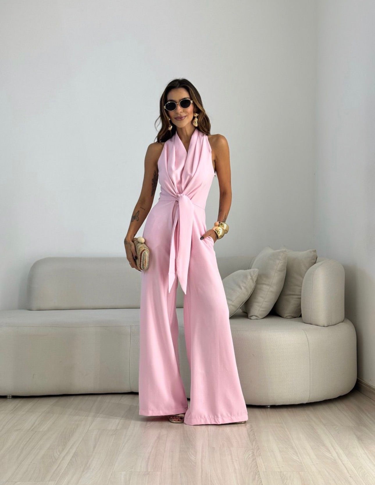 Loravisse | Twist Front Sleeveless Palazzo Jumpsuit