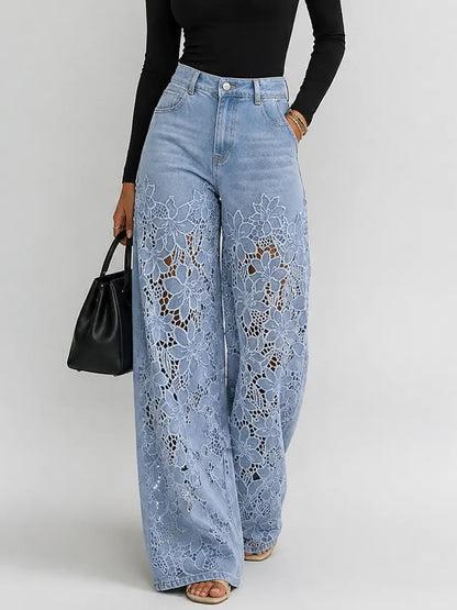 Rosavelle | Floral Cutwork Wide Leg Jeans