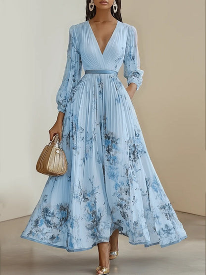 Evelisse | Watercolor Pleated Midi Dress