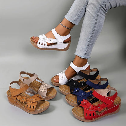 Sorienne | Adjustable Floral Wedge Sandals