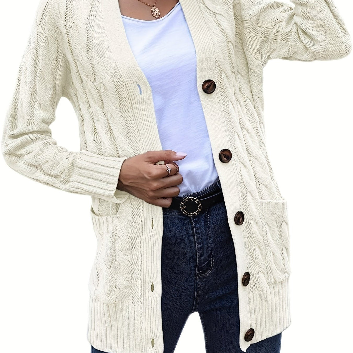 Briseis | Chunky Cable Pocket Cardigan