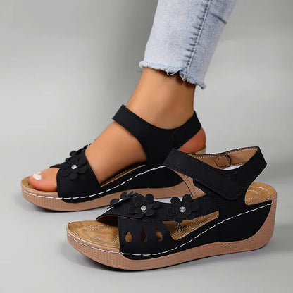 Sorienne | Adjustable Floral Wedge Sandals