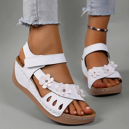 Sorienne | Adjustable Floral Wedge Sandals