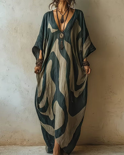 Evara | Bohemian Abstract Maxi Dress