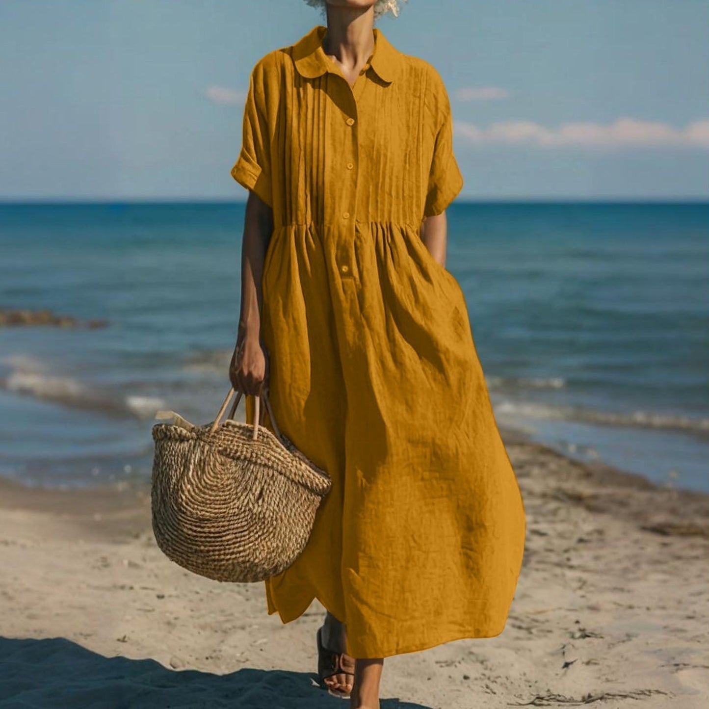 Tavellora | Coastal Button Front Maxi Dress