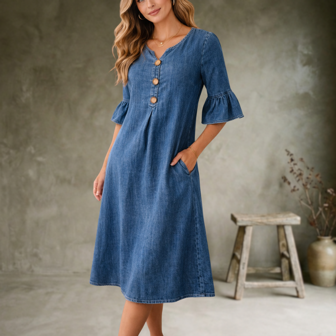 Calviera | Button Detail Denim Midi Dress