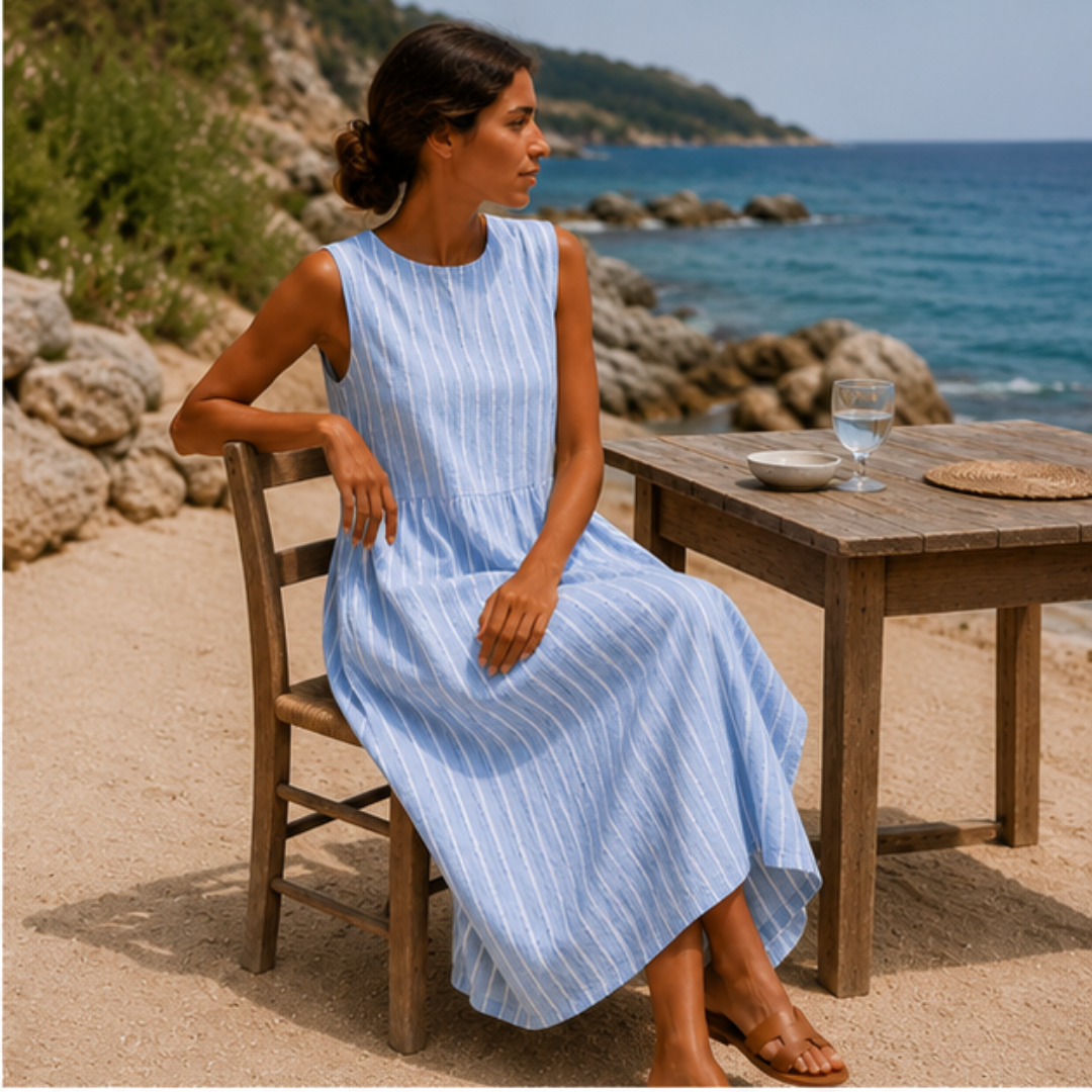 Isolde | Sleeveless Stripe Midi Dress