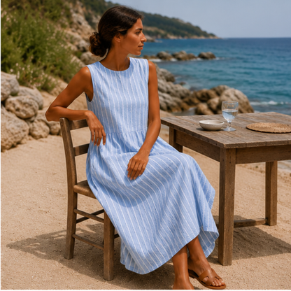 Isolde | Sleeveless Stripe Midi Dress