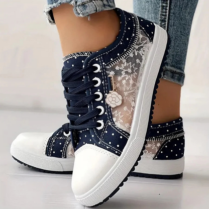 Lila | Floral Mesh Lace Up Sneakers