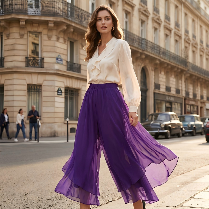Maristelle | Layered Mesh Wide Leg Trousers