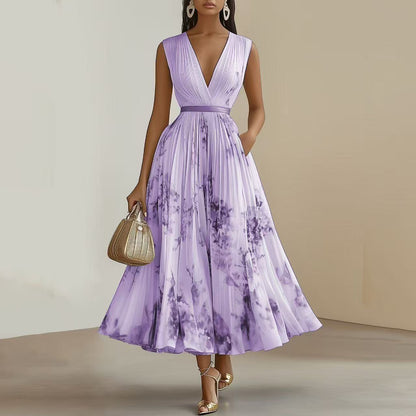 Evelisse | Watercolor Pleated Midi Dress