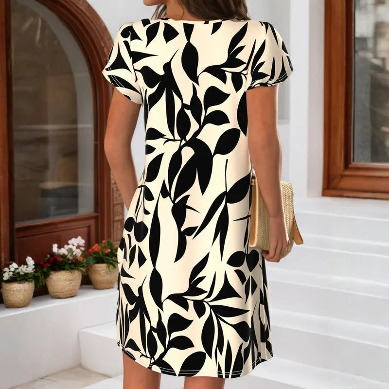 Brialyn | Leaf Print Casual Mini Dress
