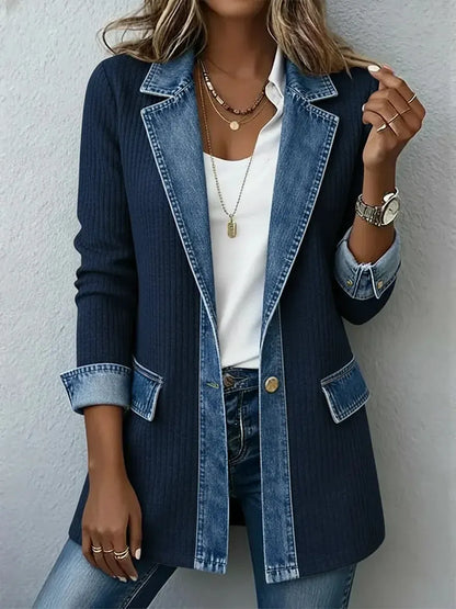 Solmira | Denim Detail Long Knit Cardigan