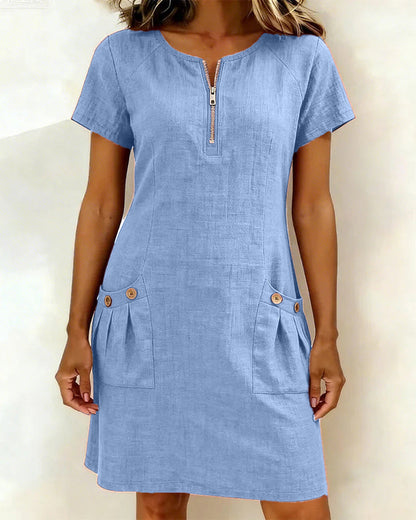 Rosina | Zip Neck Pocket Mini Dress
