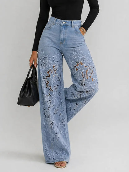 Rosavelle | Floral Cutwork Wide Leg Jeans