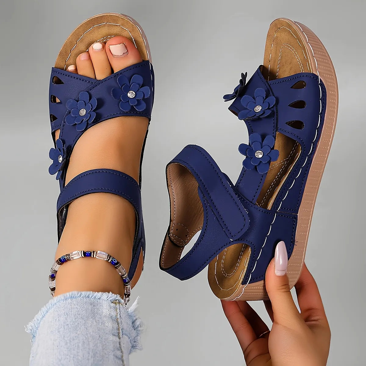 Sorienne | Adjustable Floral Wedge Sandals