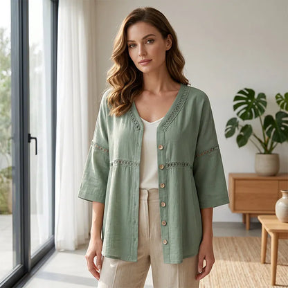 Gwendolyn | Textured V Neck Casual Blouse