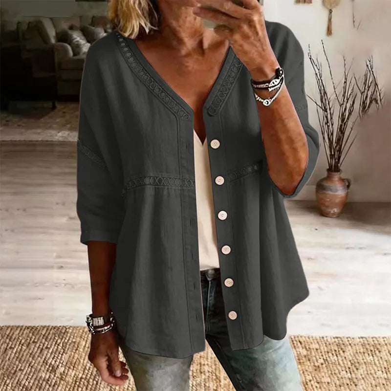 Gwendolyn | Textured V Neck Casual Blouse