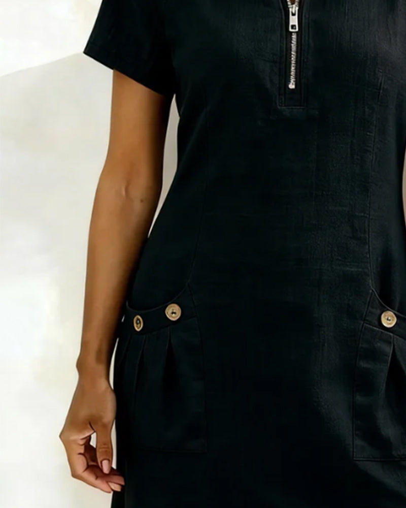 Rosina | Zip Neck Pocket Mini Dress