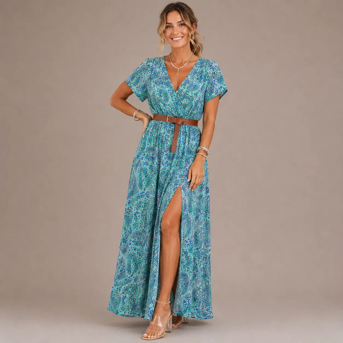 Paisleigh | Belted Paisley Maxi Dress