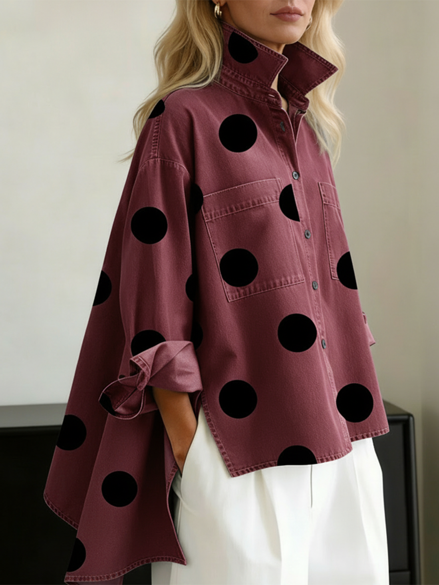 Maribel | Relaxed Collared Polka Dot Blouse