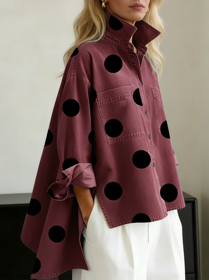 Maribel | Relaxed Collared Polka Dot Blouse