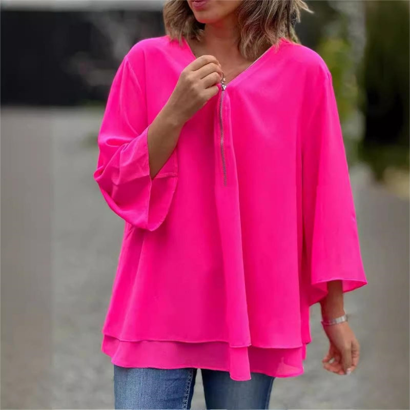 Delavine | Relaxed Zip Neck Blouse