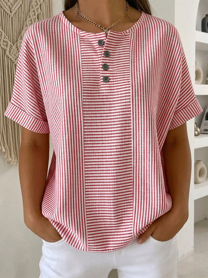 Zephora | Striped Button Detail Casual Blouse