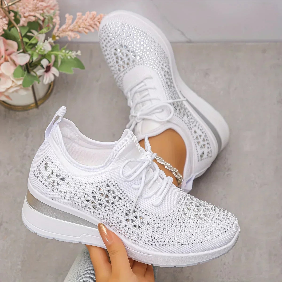 Kinsley | Rhinestone Knit Platform Sneakers