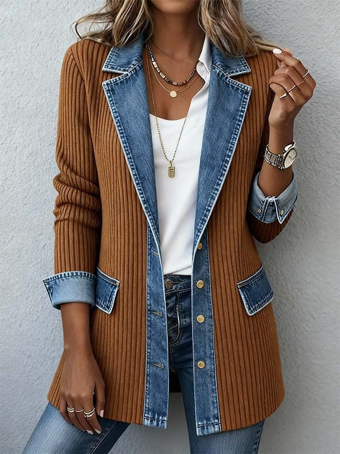 Solmira | Denim Detail Long Knit Cardigan