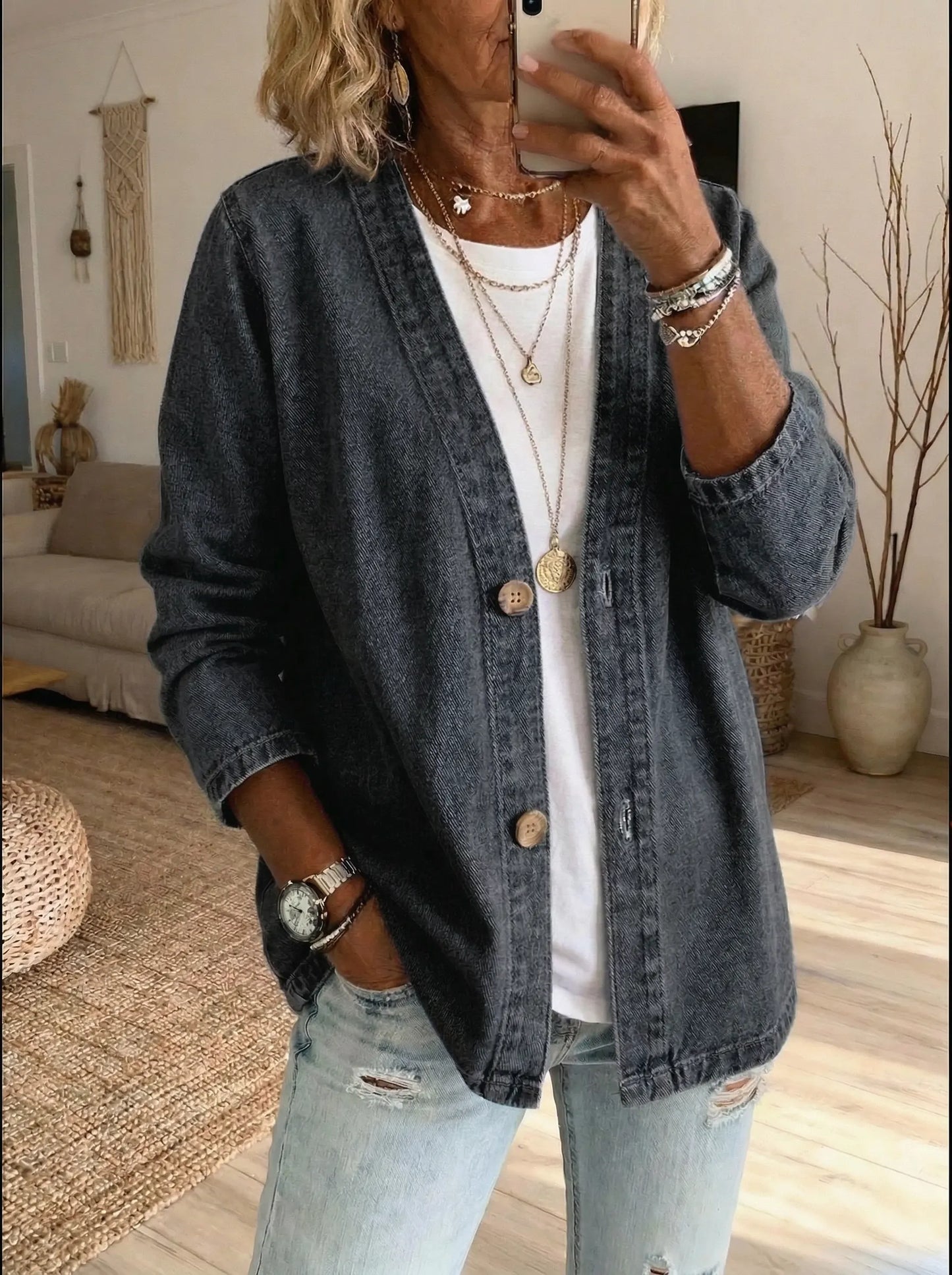 Mallory | Lightweight Washed Denim Cardigan