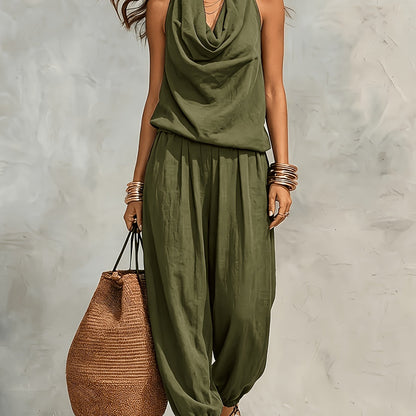 Nerine | Draped Halter Harem Jumpsuit
