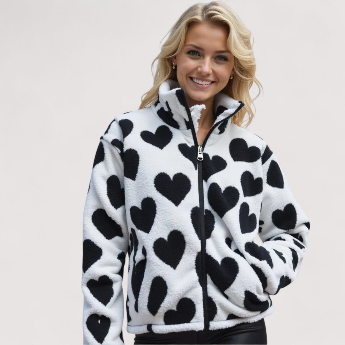 Linetta | Reversible Heart Sherpa Jacket