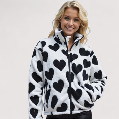 Linetta | Reversible Heart Sherpa Jacket