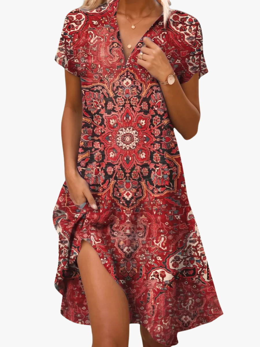 Delaine | Bohemian Print Pocket Midi Dress