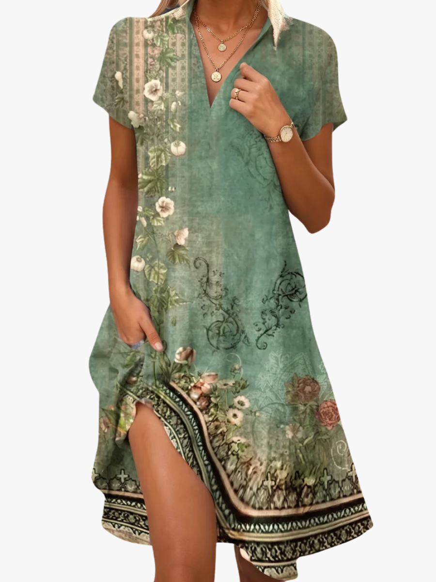 Delaine | Bohemian Print Pocket Midi Dress