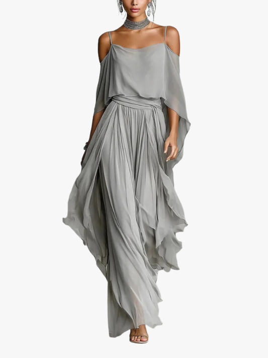 Mirellune | Cold Shoulder Chiffon Two Piece Set