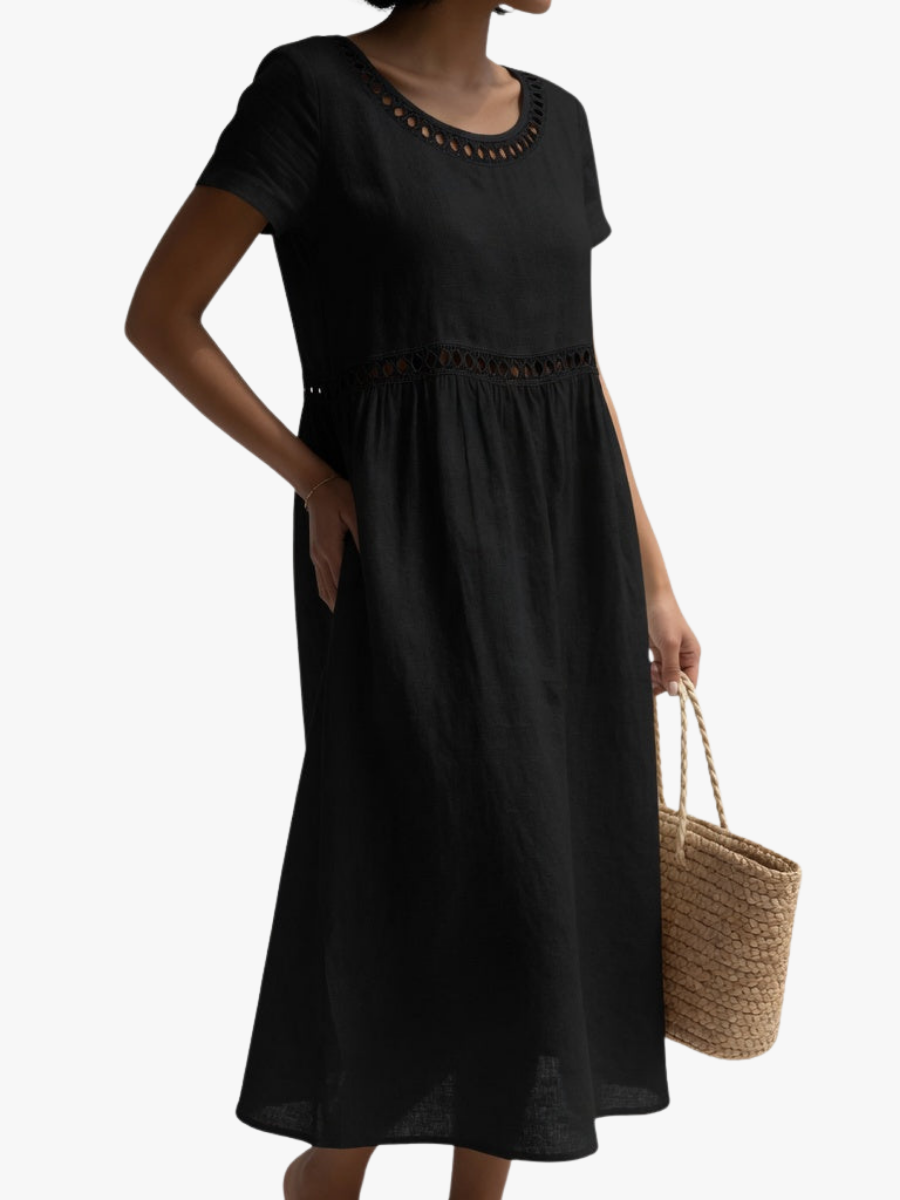 Linnea | Elegant Cutwork Detail Midi Dress