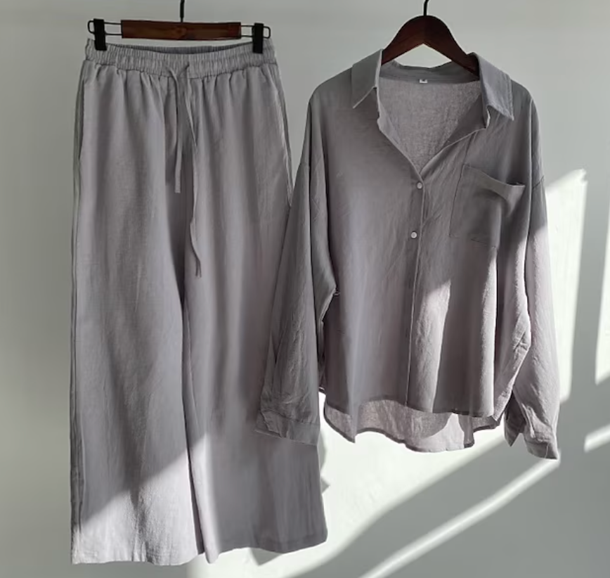 Solenne | Relaxed Shirt and Wide Leg Trouser Set
