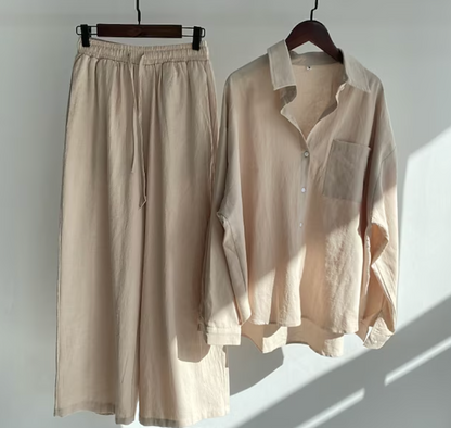 Solenne | Relaxed Shirt and Wide Leg Trouser Set