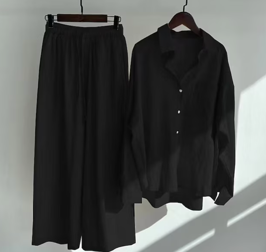 Solenne | Relaxed Shirt and Wide Leg Trouser Set