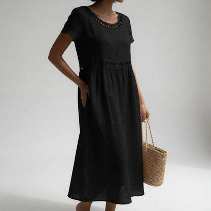 Linnea | Elegant Cutwork Detail Midi Dress