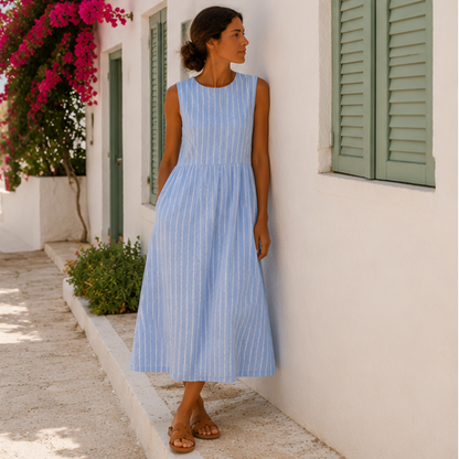 Isolde | Sleeveless Stripe Midi Dress