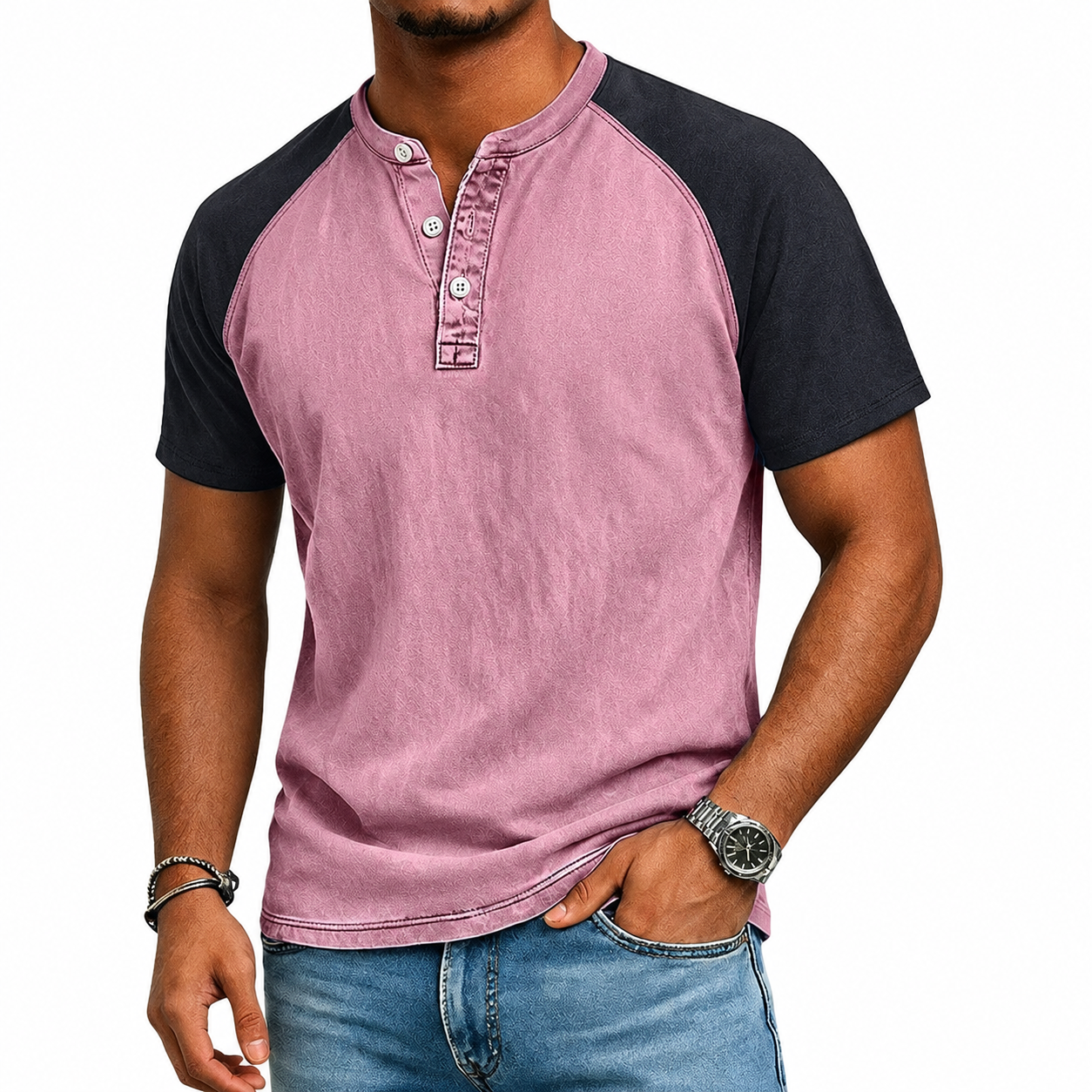 Nevan | Vintage Raglan Henley T Shirt